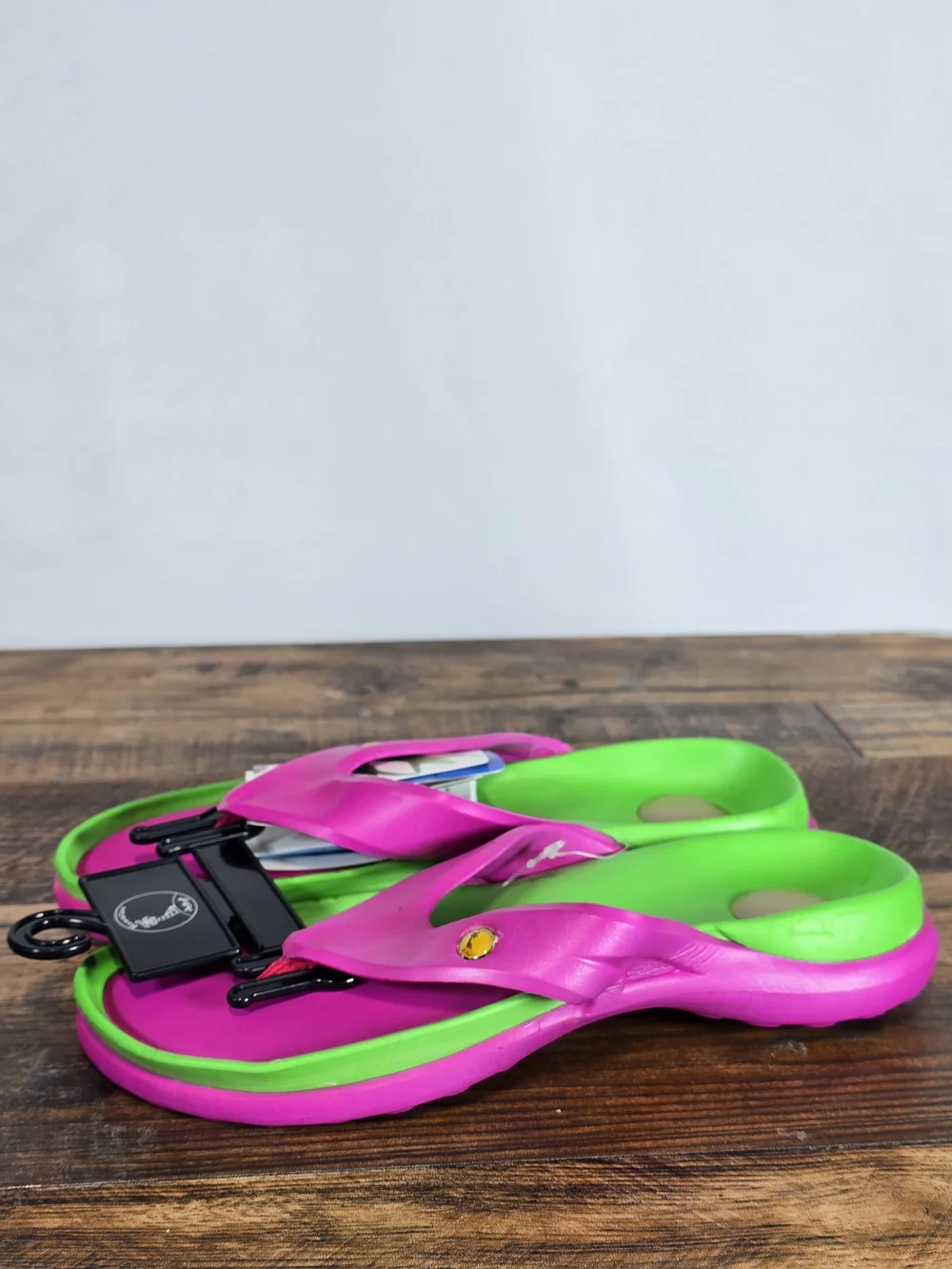 Women's Pink and Green Flip Flop Sandals Size 6